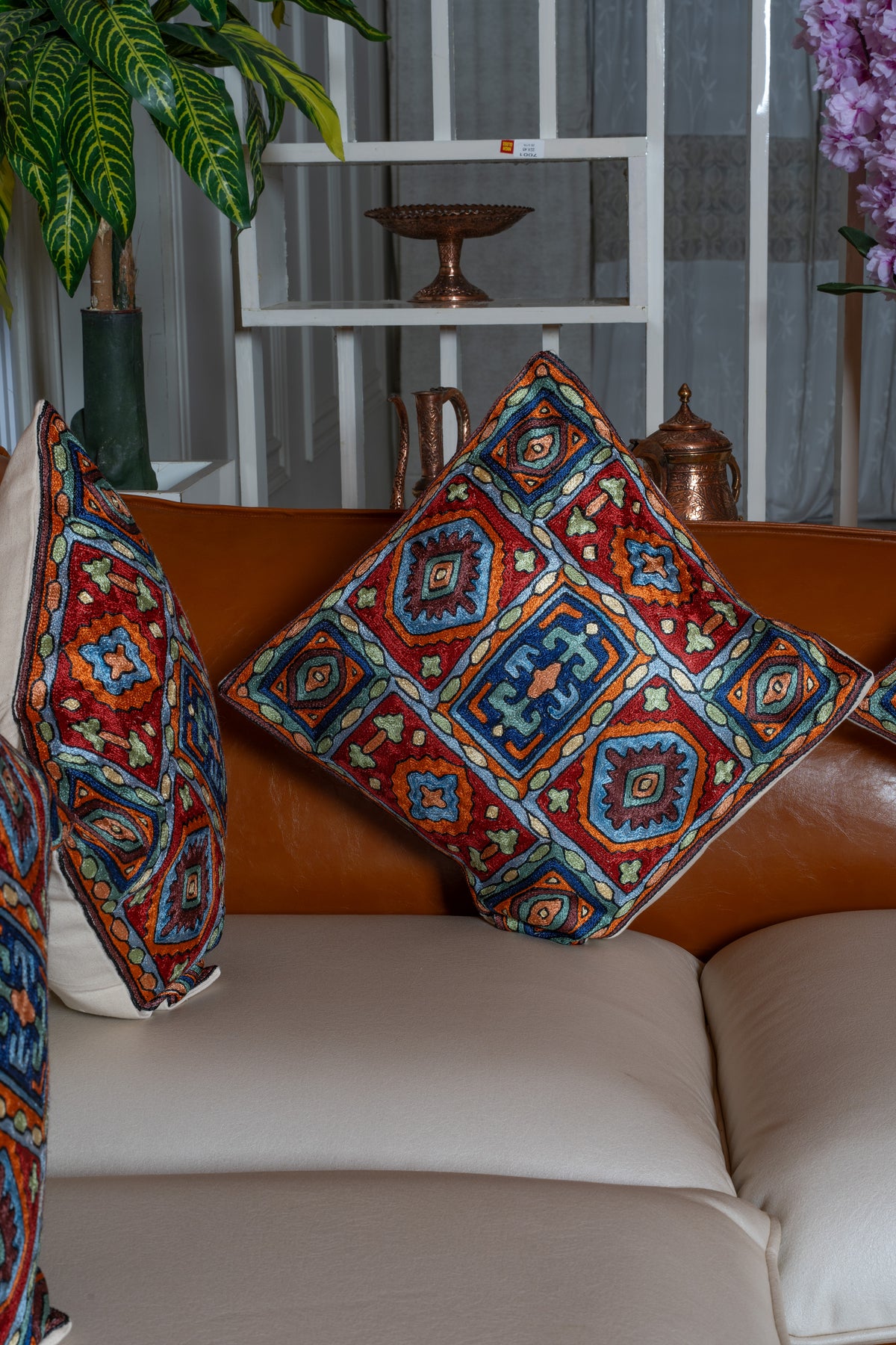 Set of 3 & 5 – 16” Hand-Embroidered Cushion Covers