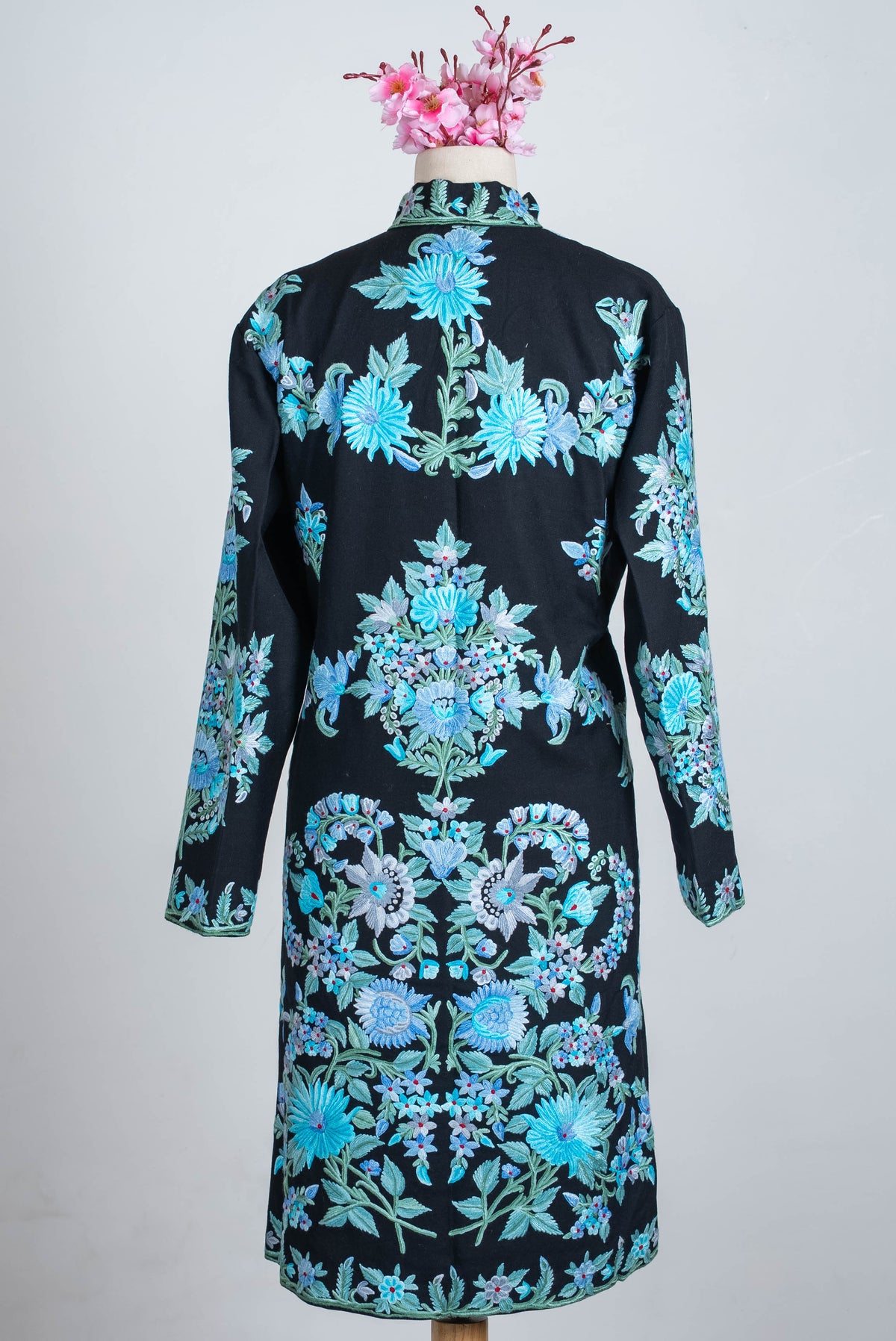 Midnight Bloom Aari Hand Embroidered Long Jacket