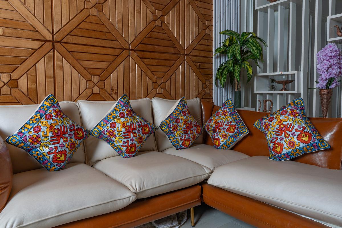 Set of 5 – 16” Hand-Embroidered Cushion Covers