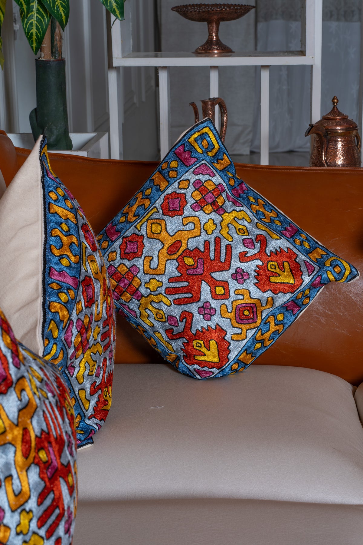 Set of 5 – 16” Hand-Embroidered Cushion Covers