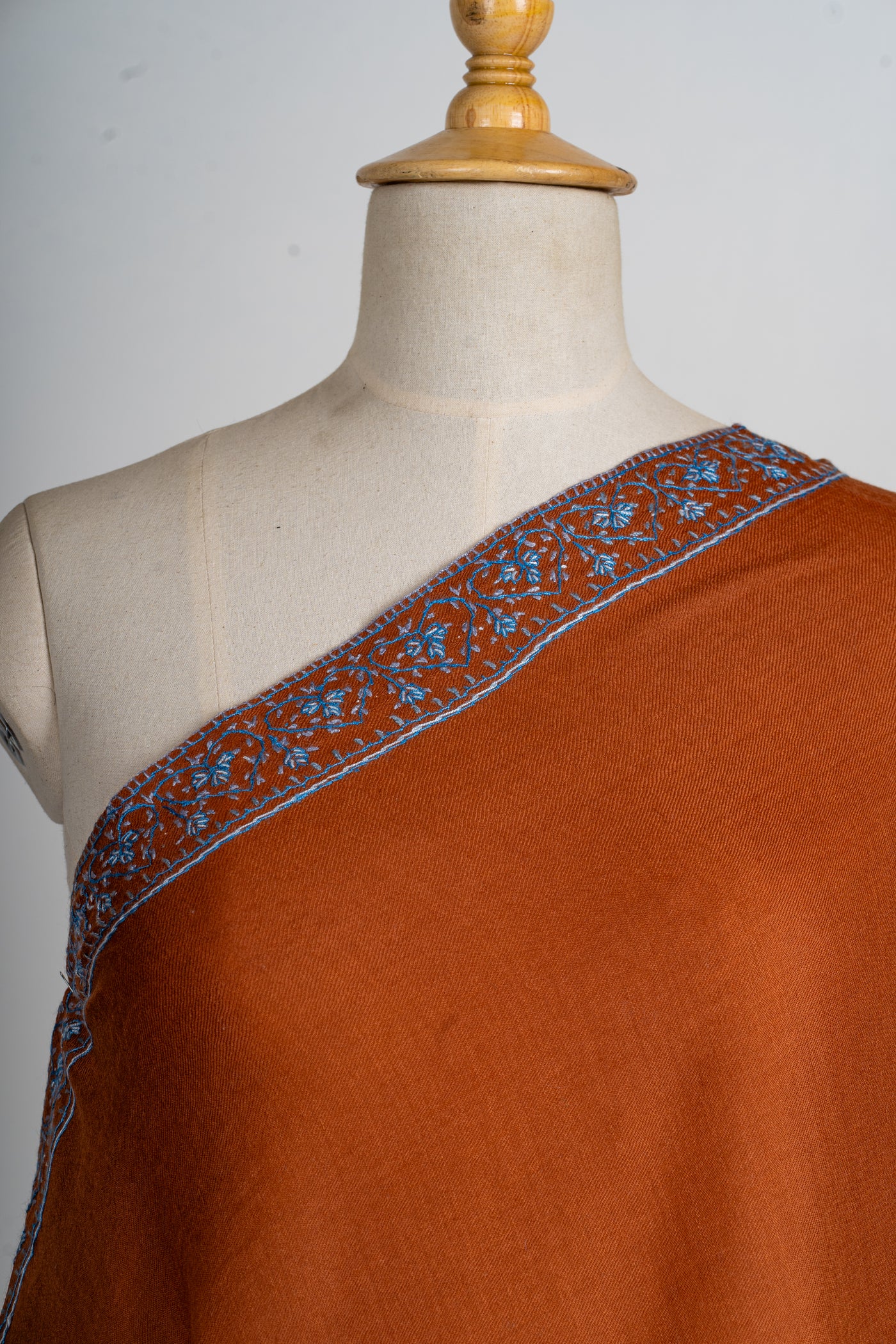 Terracotta Charm: Sozni Embroidered Merino Wool Shawl