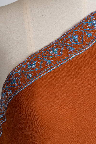 Terracotta Charm: Sozni Embroidered Merino Wool Shawl