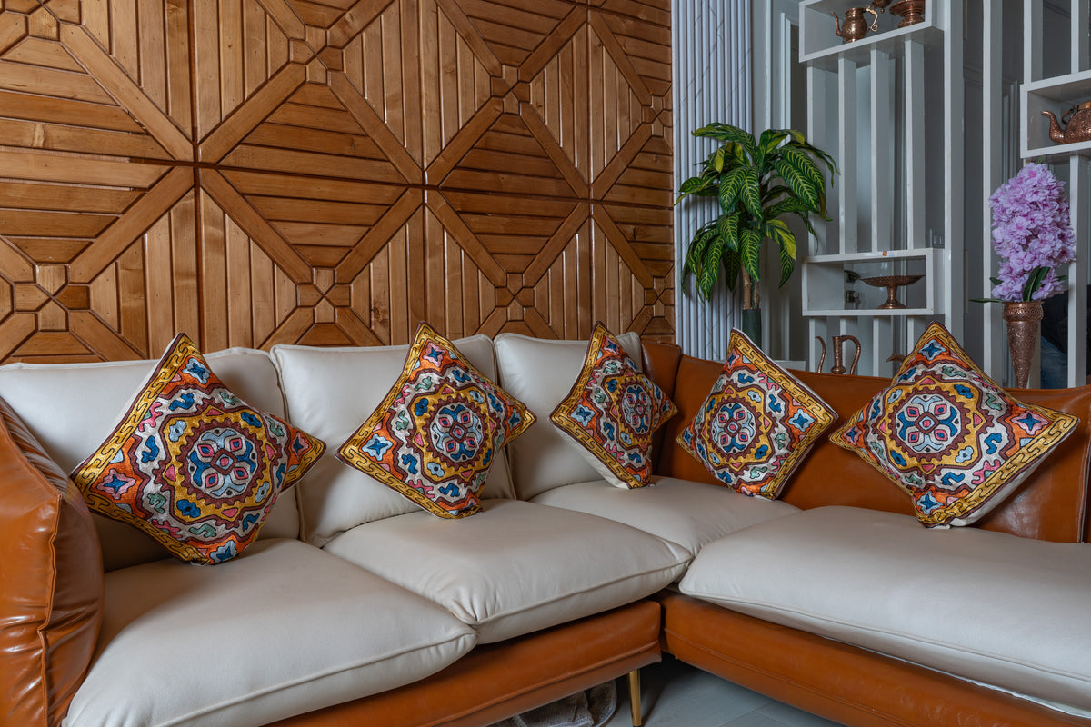Set of 5 – 16” Hand-Embroidered Cushion Covers