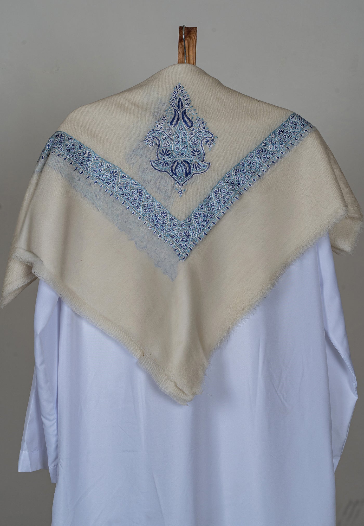 Ivory Azure Rumal — Sozni Hand Embroidered