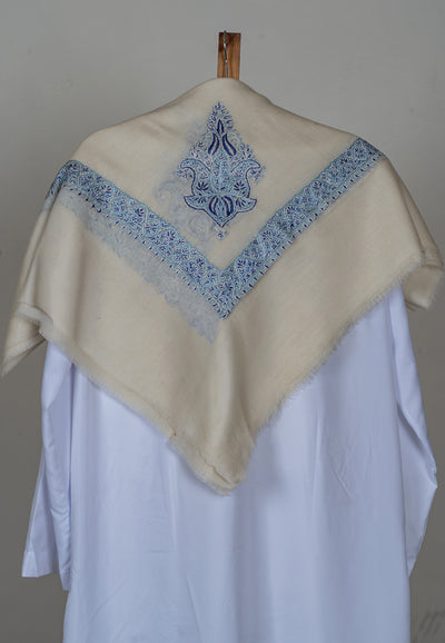 Ivory Azure Rumal — Sozni Hand Embroidered