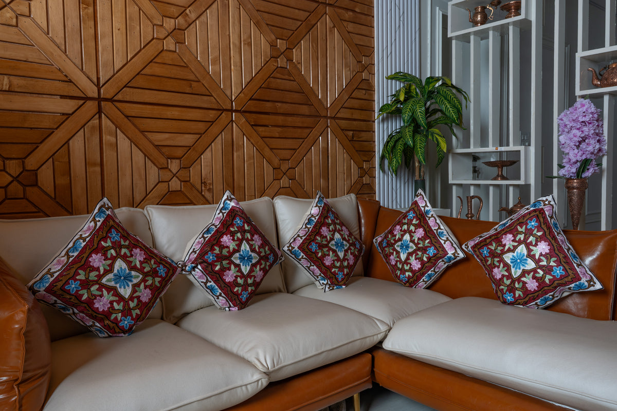 Set of 3 & 5 – 16” Hand-Embroidered Cushion Covers