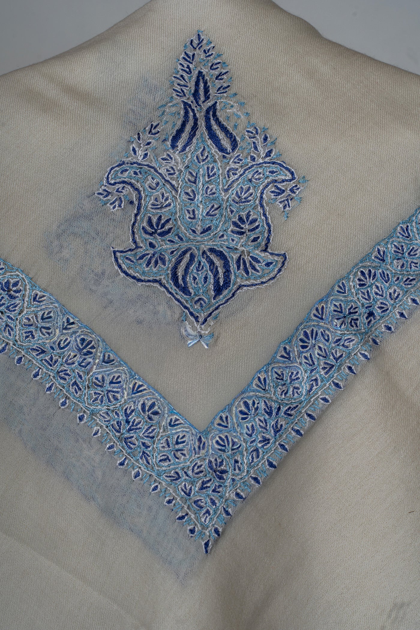 Ivory Azure Rumal — Sozni Hand Embroidered