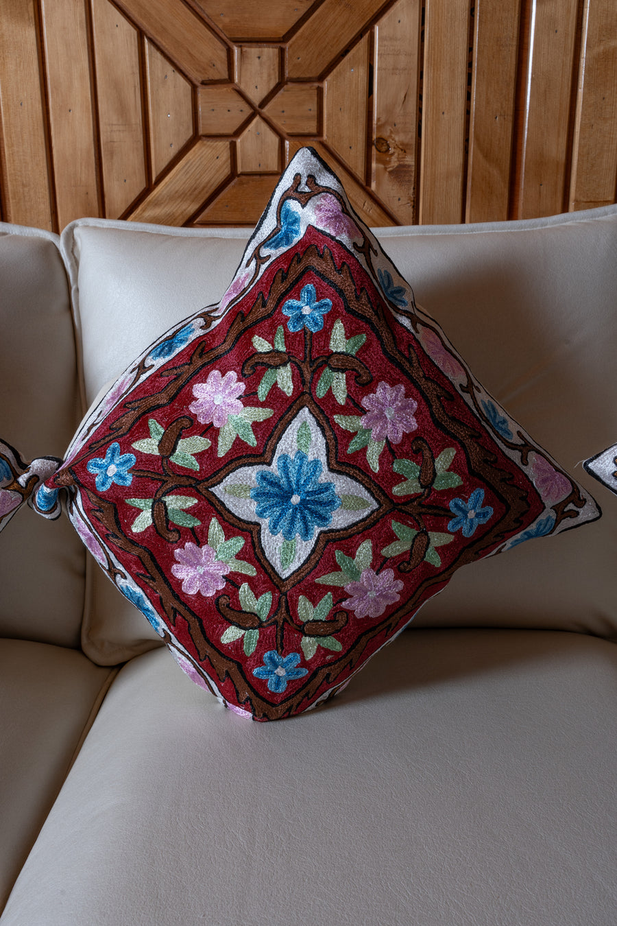 Set of 3 & 5 – 16” Hand-Embroidered Cushion Covers