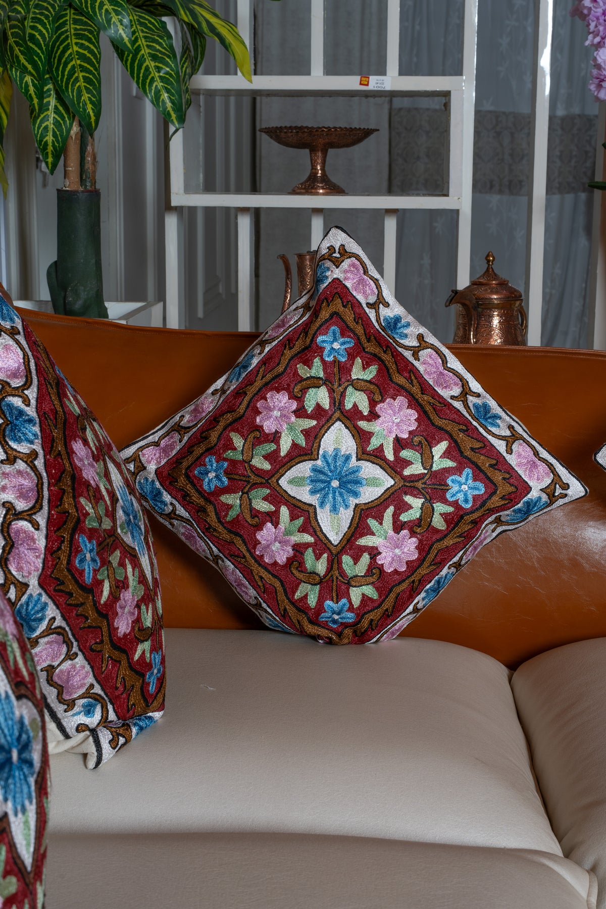 Set of 3 & 5 – 16” Hand-Embroidered Cushion Covers