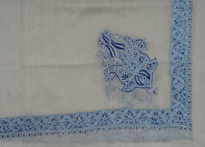 Ivory Azure Rumal — Sozni Hand Embroidered
