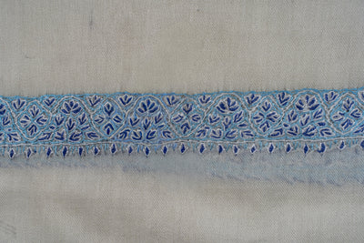 Ivory Azure Rumal — Sozni Hand Embroidered