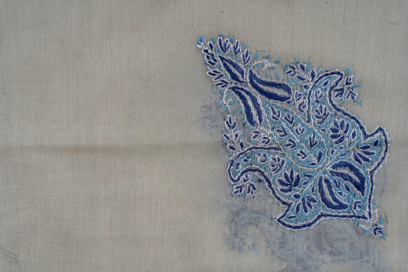 Ivory Azure Rumal — Sozni Hand Embroidered