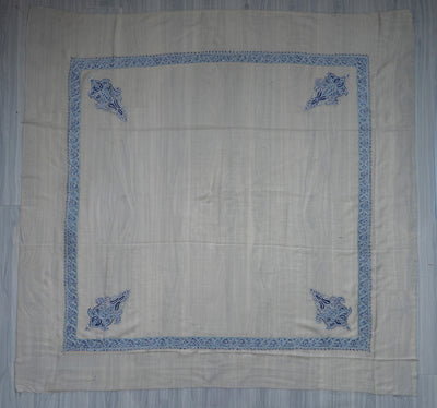 Ivory Azure Rumal — Sozni Hand Embroidered