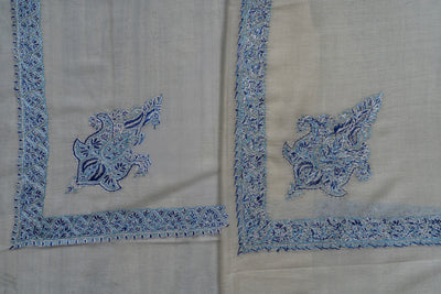 Ivory Azure Rumal — Sozni Hand Embroidered