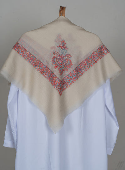 Ivory Coral Flame Rumal — Sozni Hand Embroidered