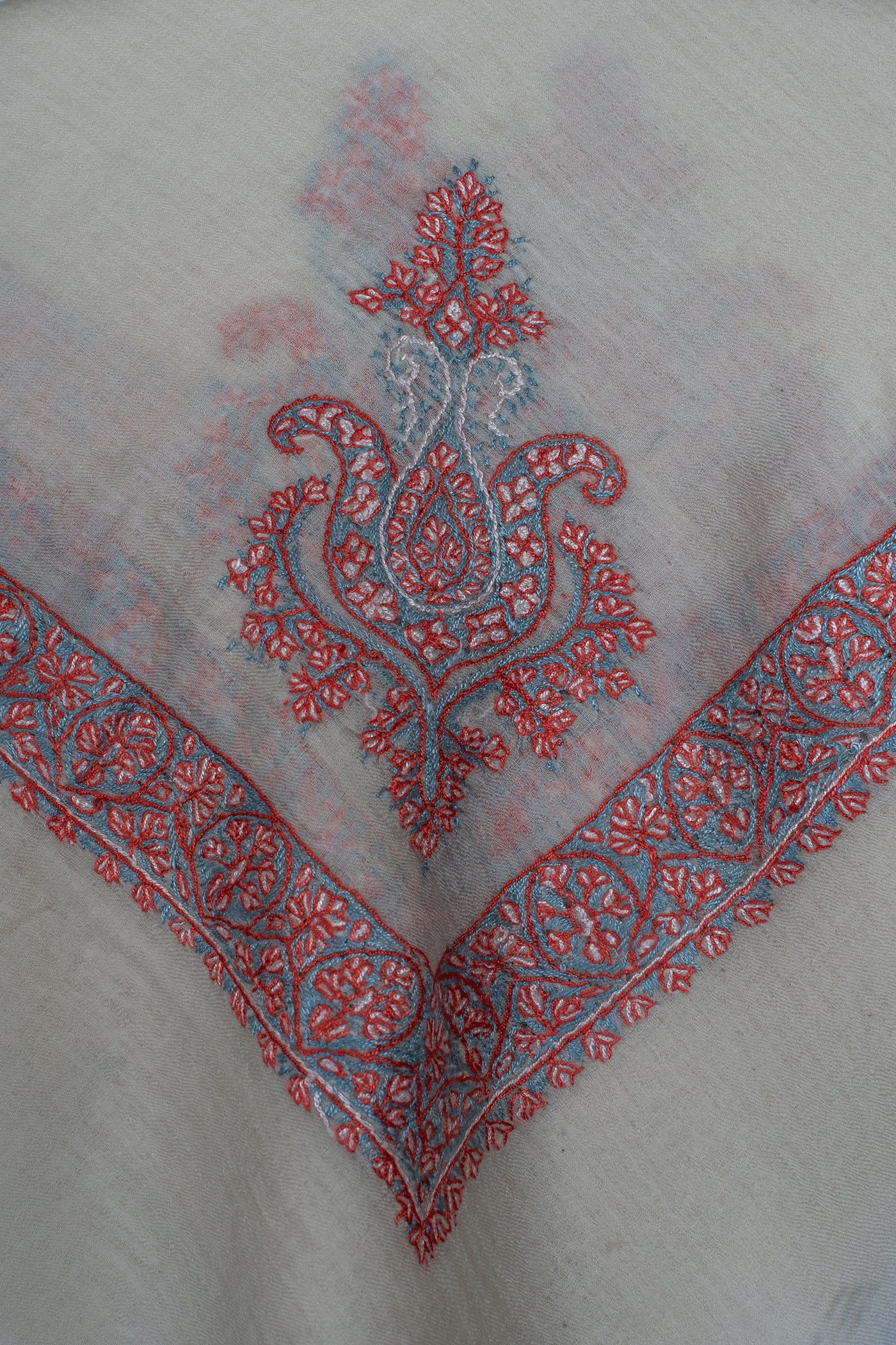 Ivory Coral Flame Rumal — Sozni Hand Embroidered