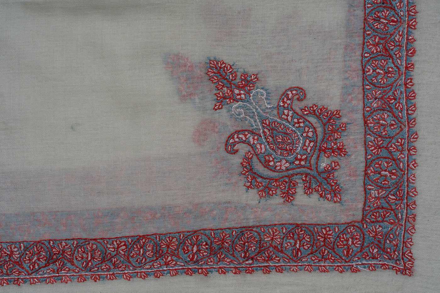 Ivory Coral Flame Rumal — Sozni Hand Embroidered
