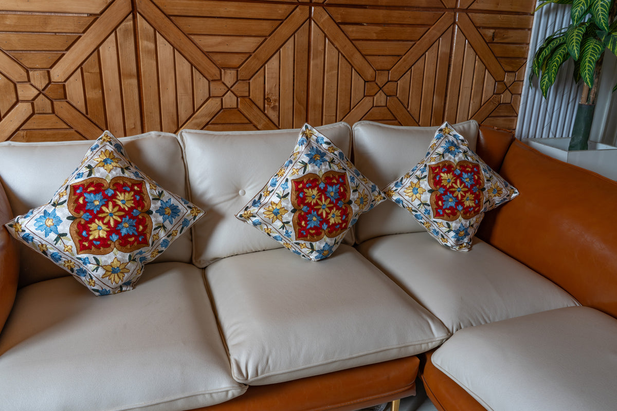 Set of 3 – 16” Hand-Embroidered Cushion Covers
