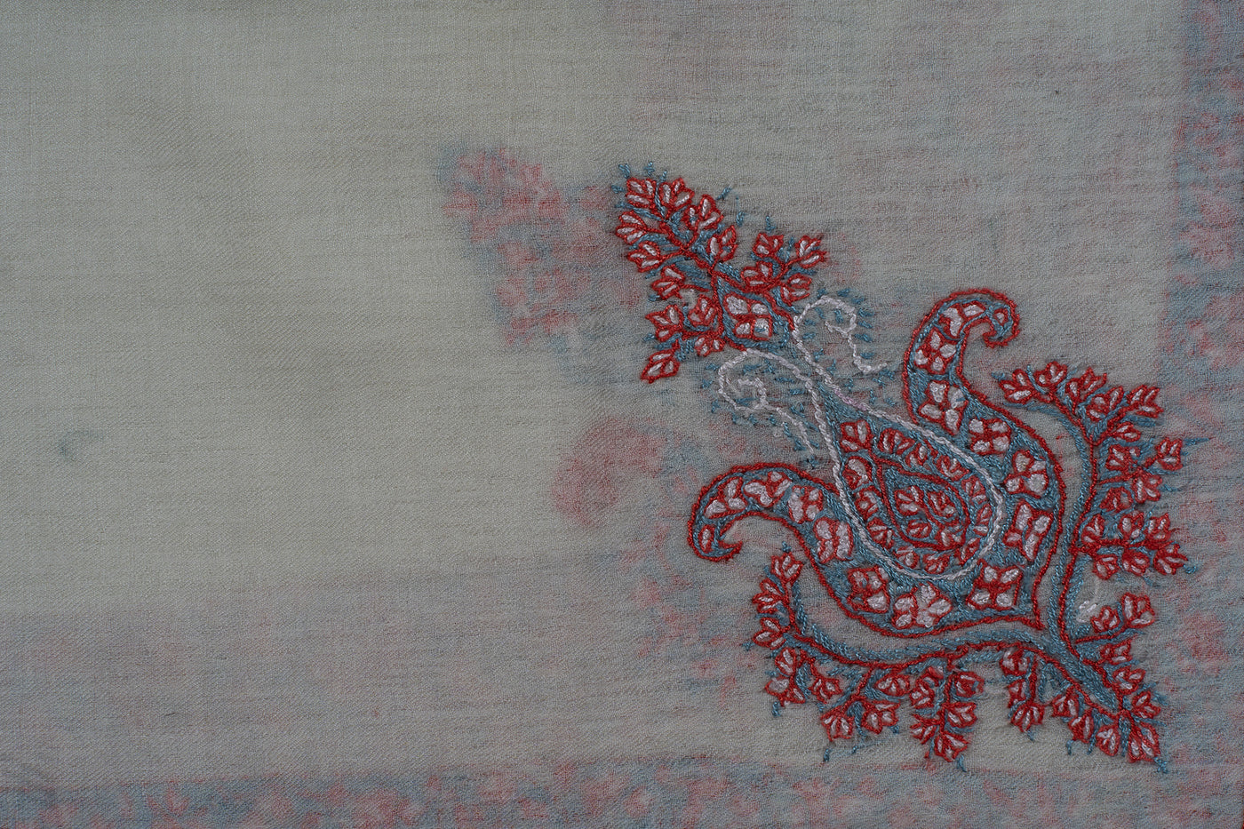 Ivory Coral Flame Rumal — Sozni Hand Embroidered