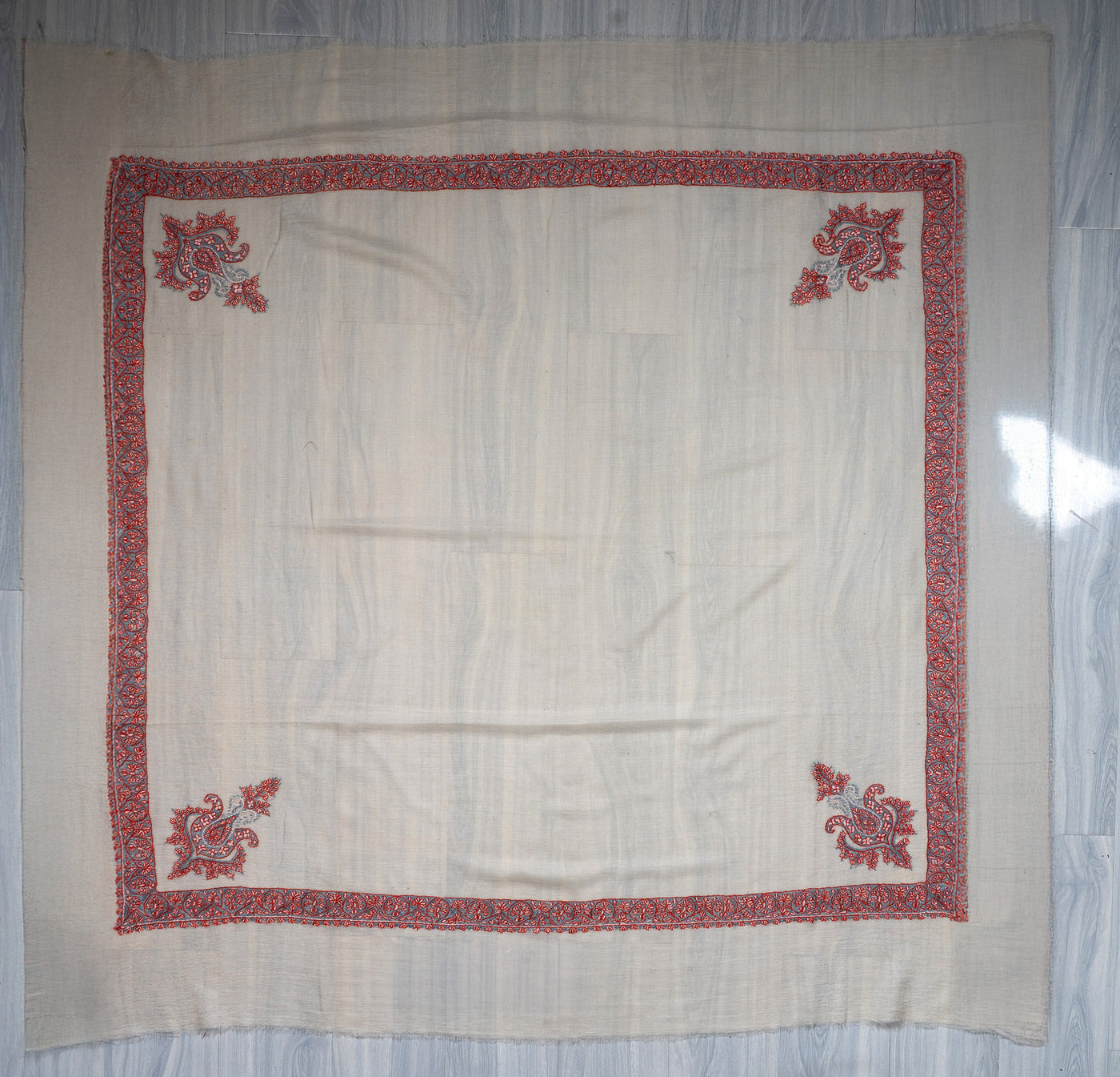Ivory Coral Flame Rumal — Sozni Hand Embroidered