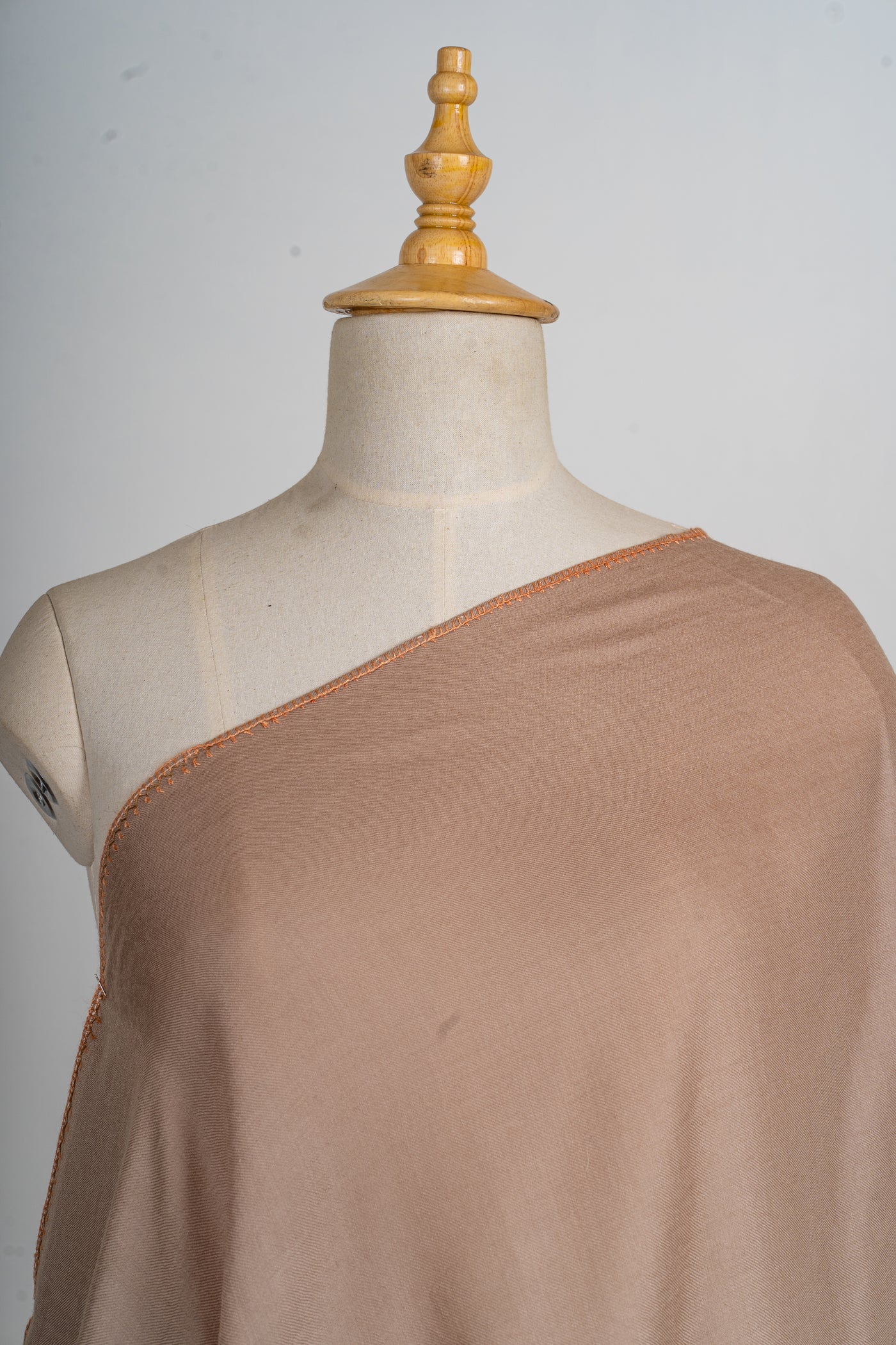 Taupe Serenity: Sozni Embroidered Merino Wool Shawl