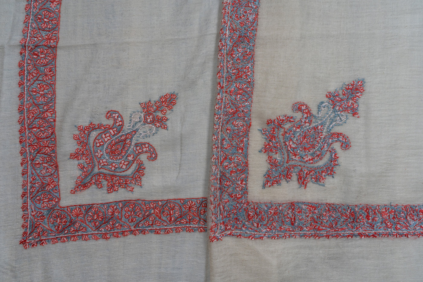 Ivory Coral Flame Rumal — Sozni Hand Embroidered