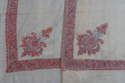 Ivory Coral Flame Rumal — Sozni Hand Embroidered