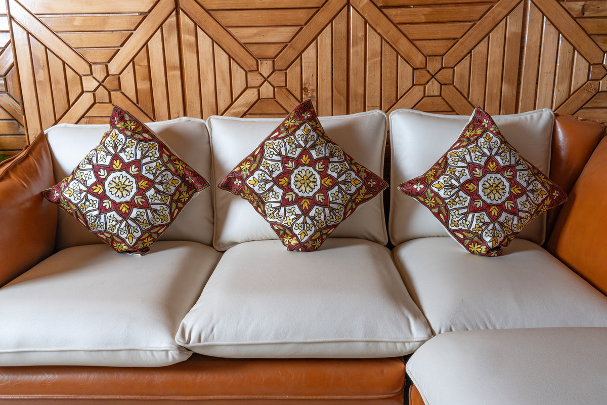 Set of 3 – 16” Hand-Embroidered Cushion Covers