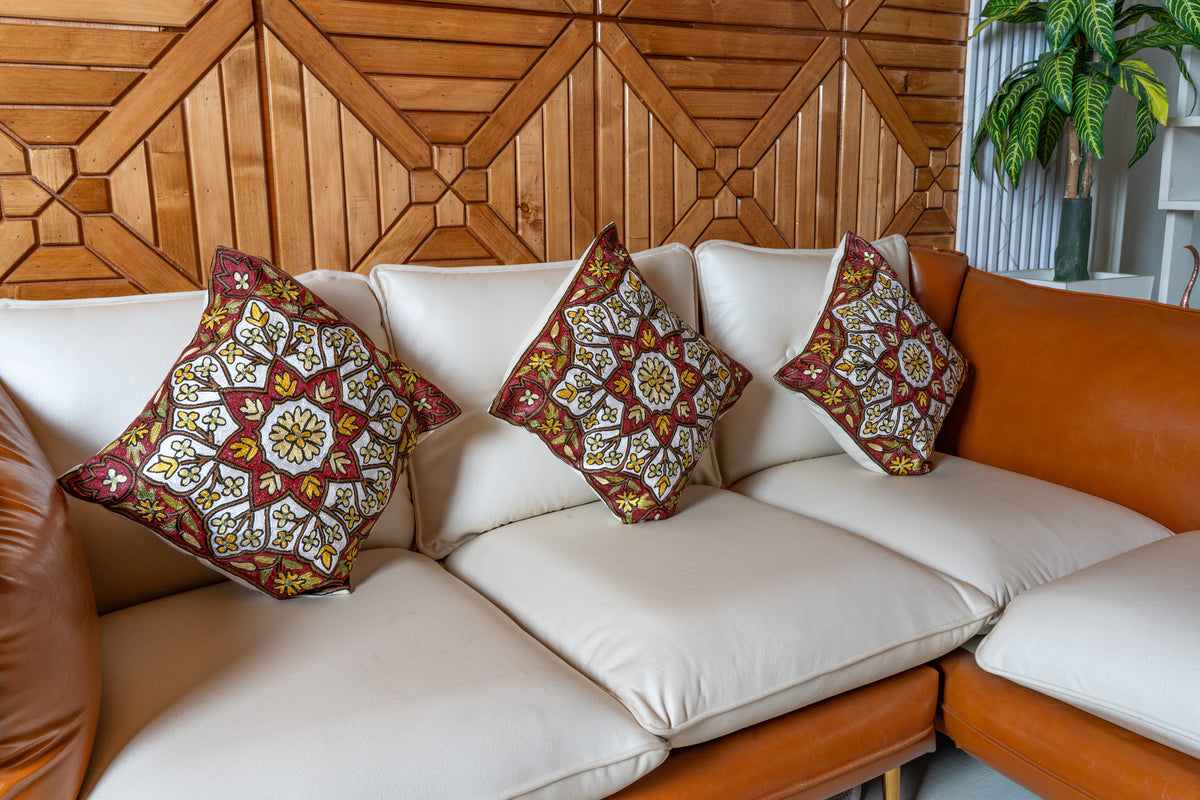 Set of 3 – 16” Hand-Embroidered Cushion Covers