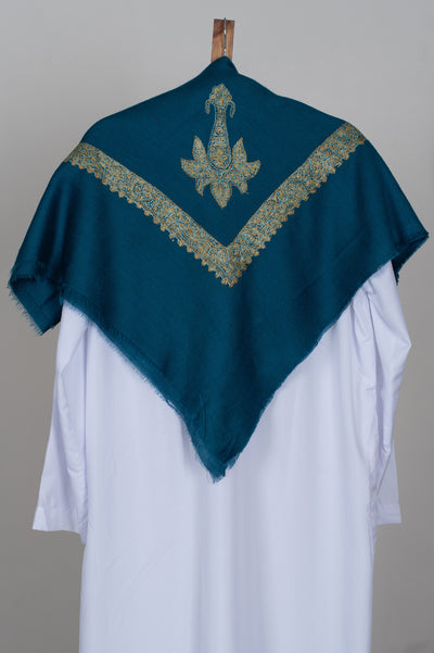 Teal Gold Rumal — Sozni Hand Embroidered