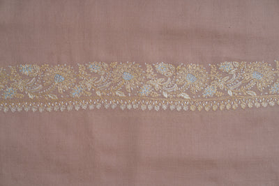 Beige Opulence: Hand-Embroidered Sozni Border Merino Wool Shawl