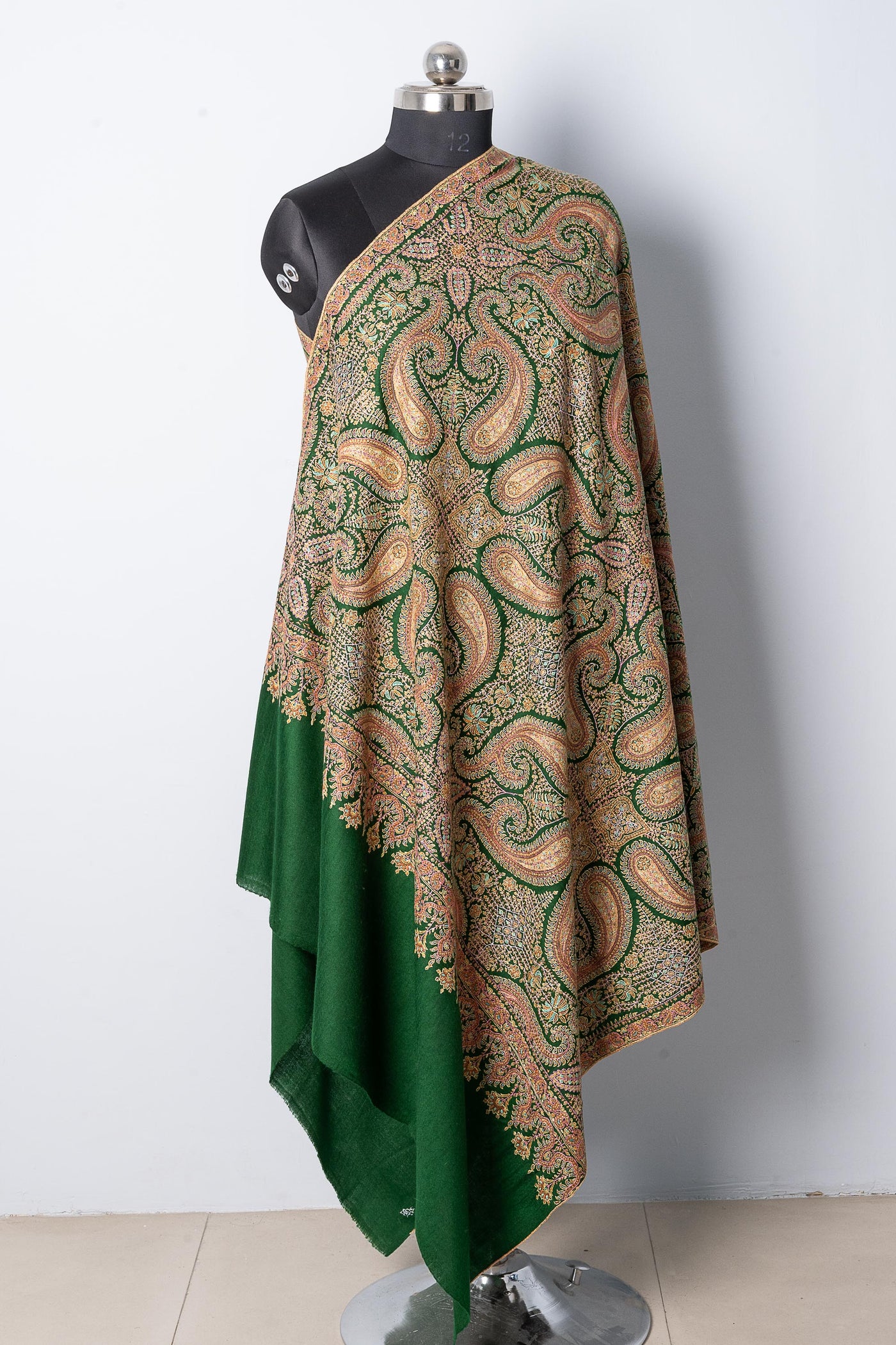 Mughal Garden Sozni Splendor: Pure Pashmina Jamawar Shawl with Heavy all over Sozni Embroidery