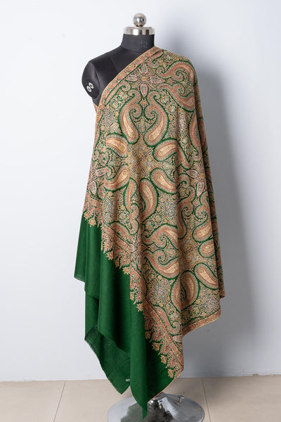 Pure Pashmina Jamawar Shawl with Heavy all over Sozni Embroidery