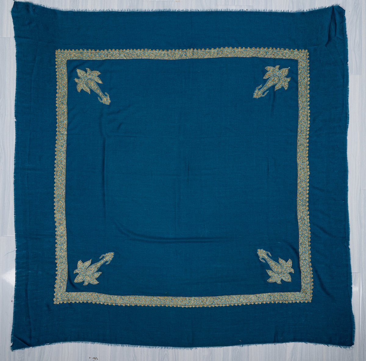 Teal Gold Rumal — Sozni Hand Embroidered