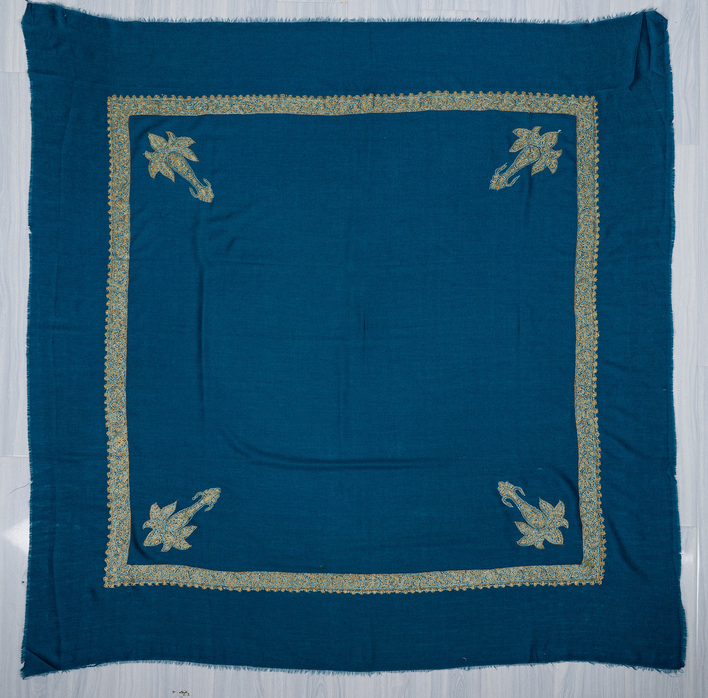 Teal Gold Rumal — Sozni Hand Embroidered