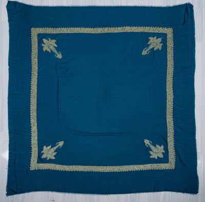 Teal Gold Rumal — Sozni Hand Embroidered
