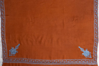 Terracotta Charm: Sozni Embroidered Merino Wool Shawl