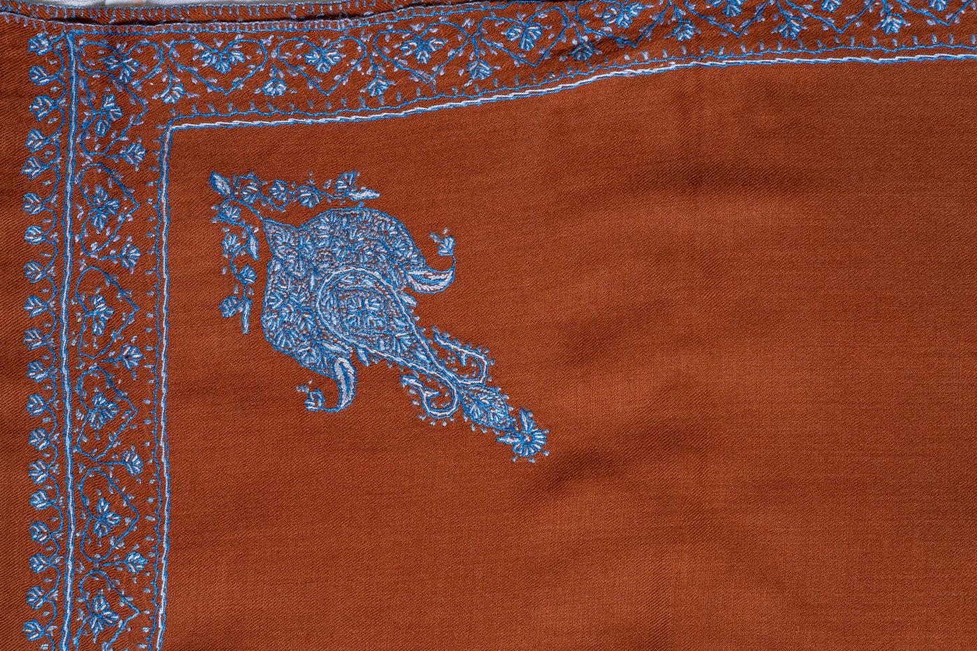 Terracotta Charm: Sozni Embroidered Merino Wool Shawl