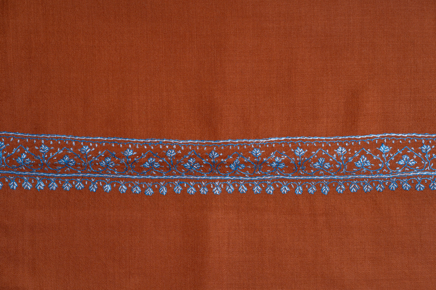 Terracotta Charm: Sozni Embroidered Merino Wool Shawl