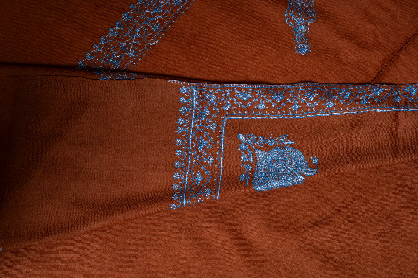 Terracotta Charm: Sozni Embroidered Merino Wool Shawl