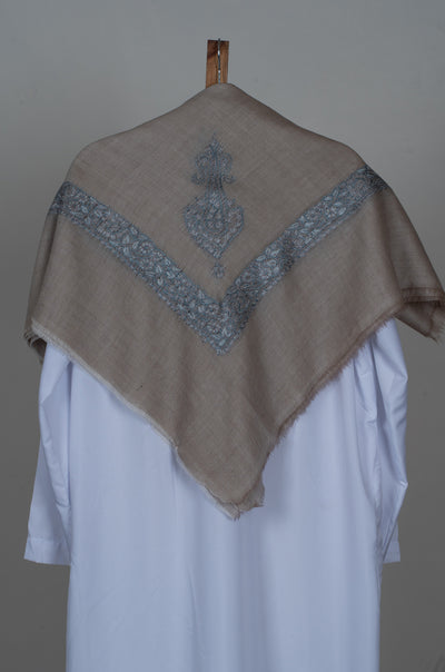 Taupe Silver Rumal — Sozni Hand Embroidered