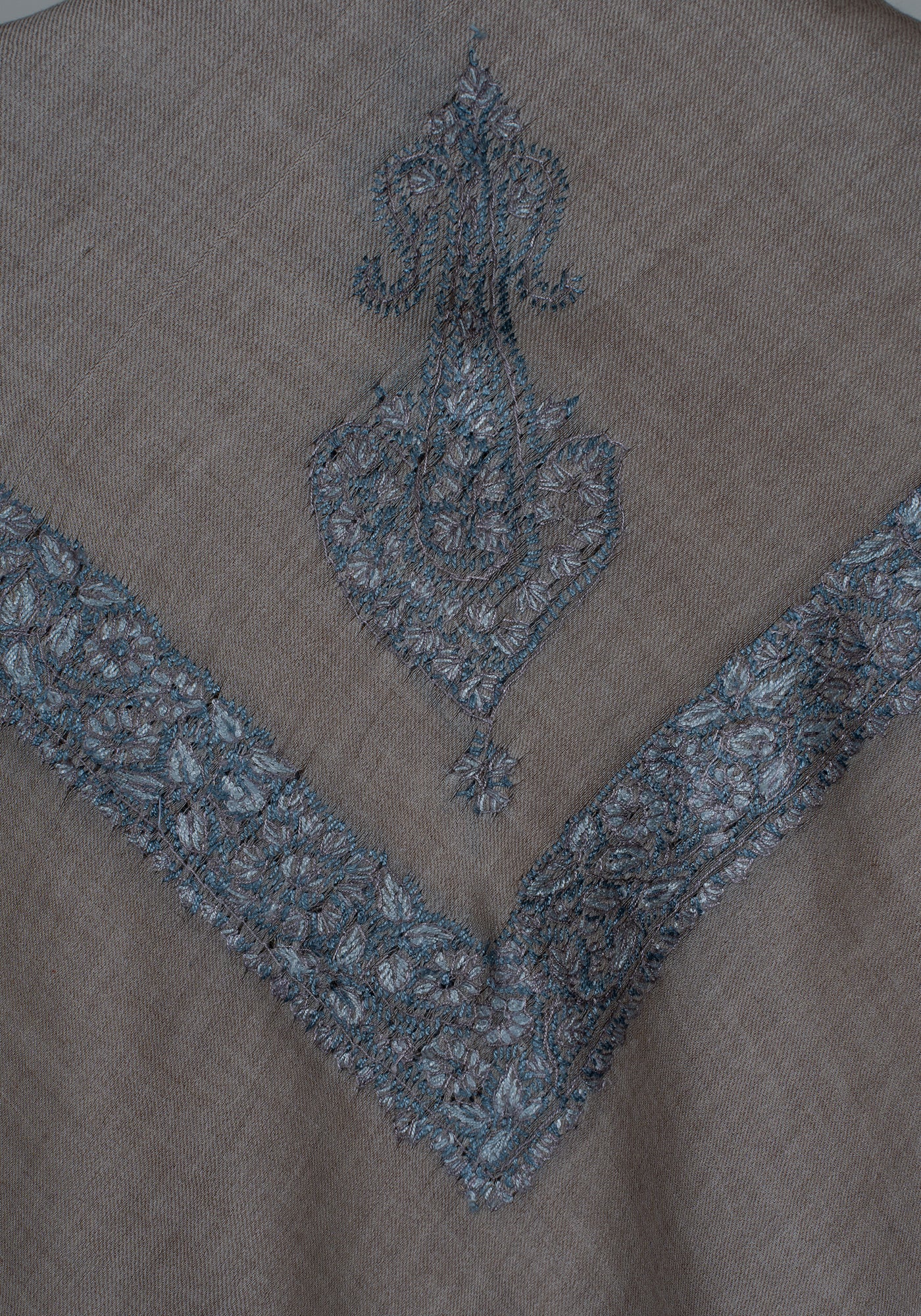 Taupe Silver Rumal — Sozni Hand Embroidered