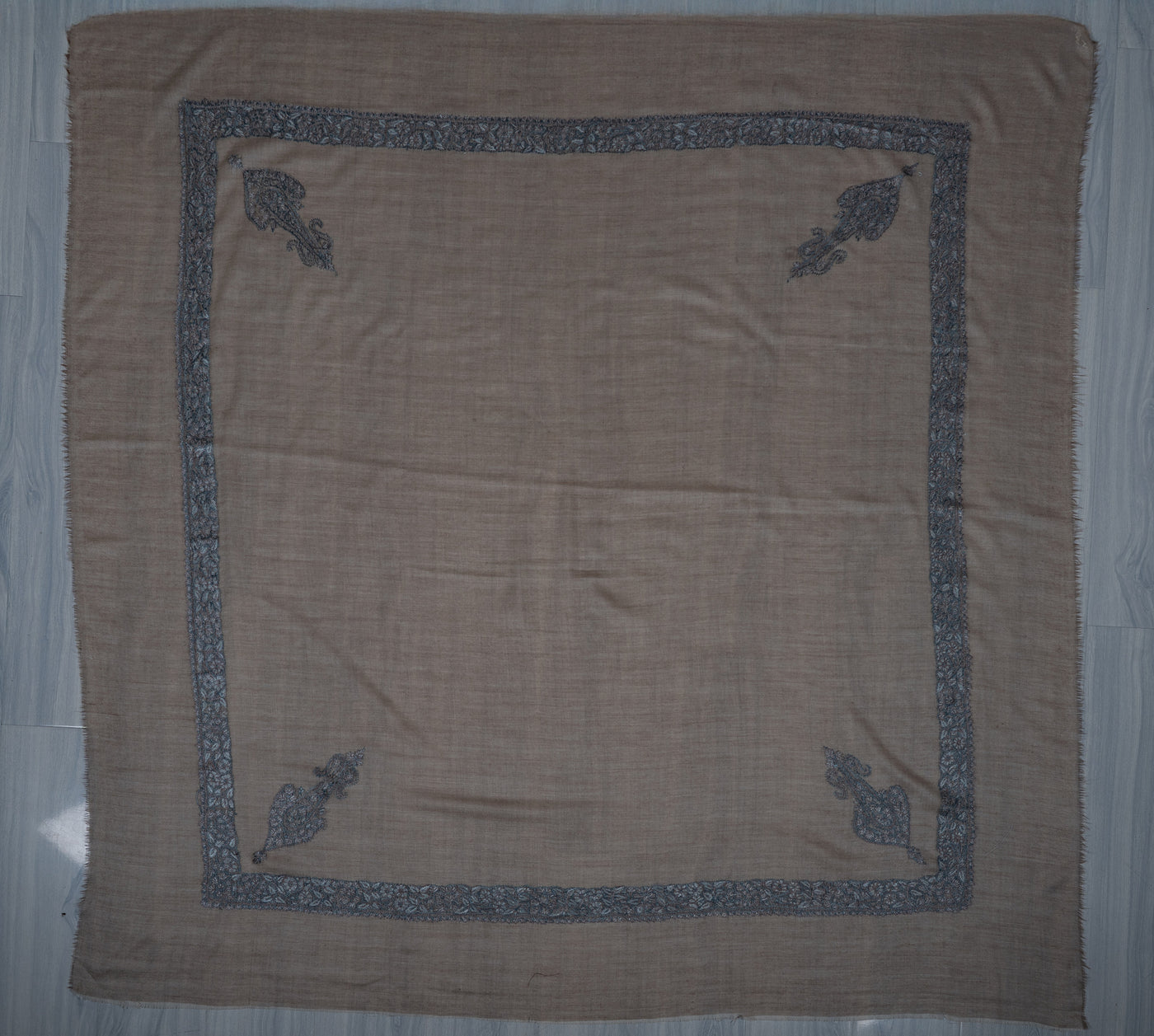 Taupe Silver Rumal — Sozni Hand Embroidered