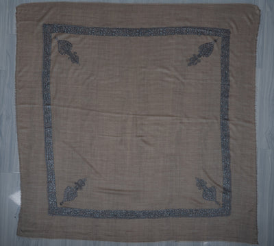Taupe Silver Rumal — Sozni Hand Embroidered