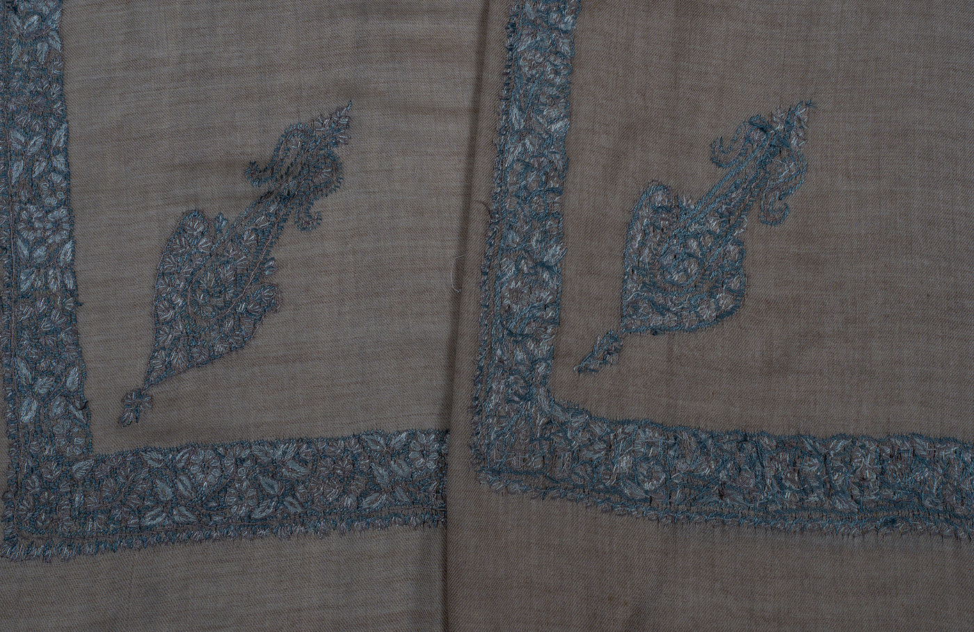 Taupe Silver Rumal — Sozni Hand Embroidered