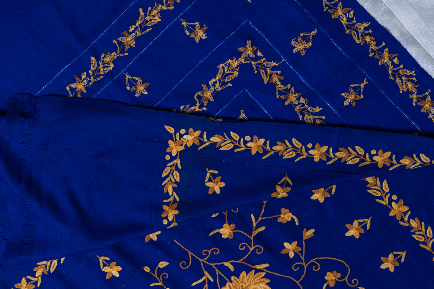 Royal Blue Splendor Aari Hand-Embroidered Merino Wool Shawl