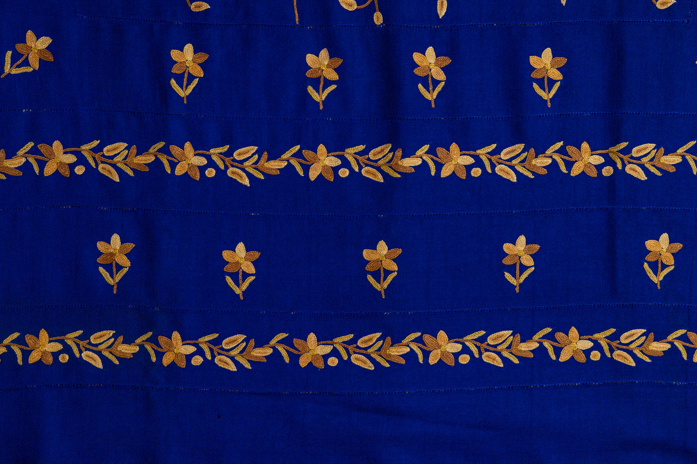 Royal Blue Splendor Aari Hand-Embroidered Merino Wool Shawl