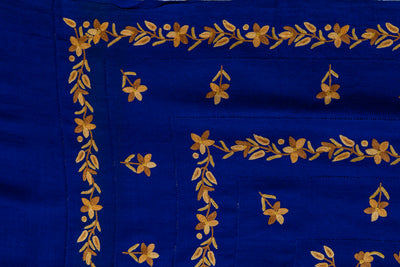 Royal Blue Splendor Aari Hand-Embroidered Merino Wool Shawl