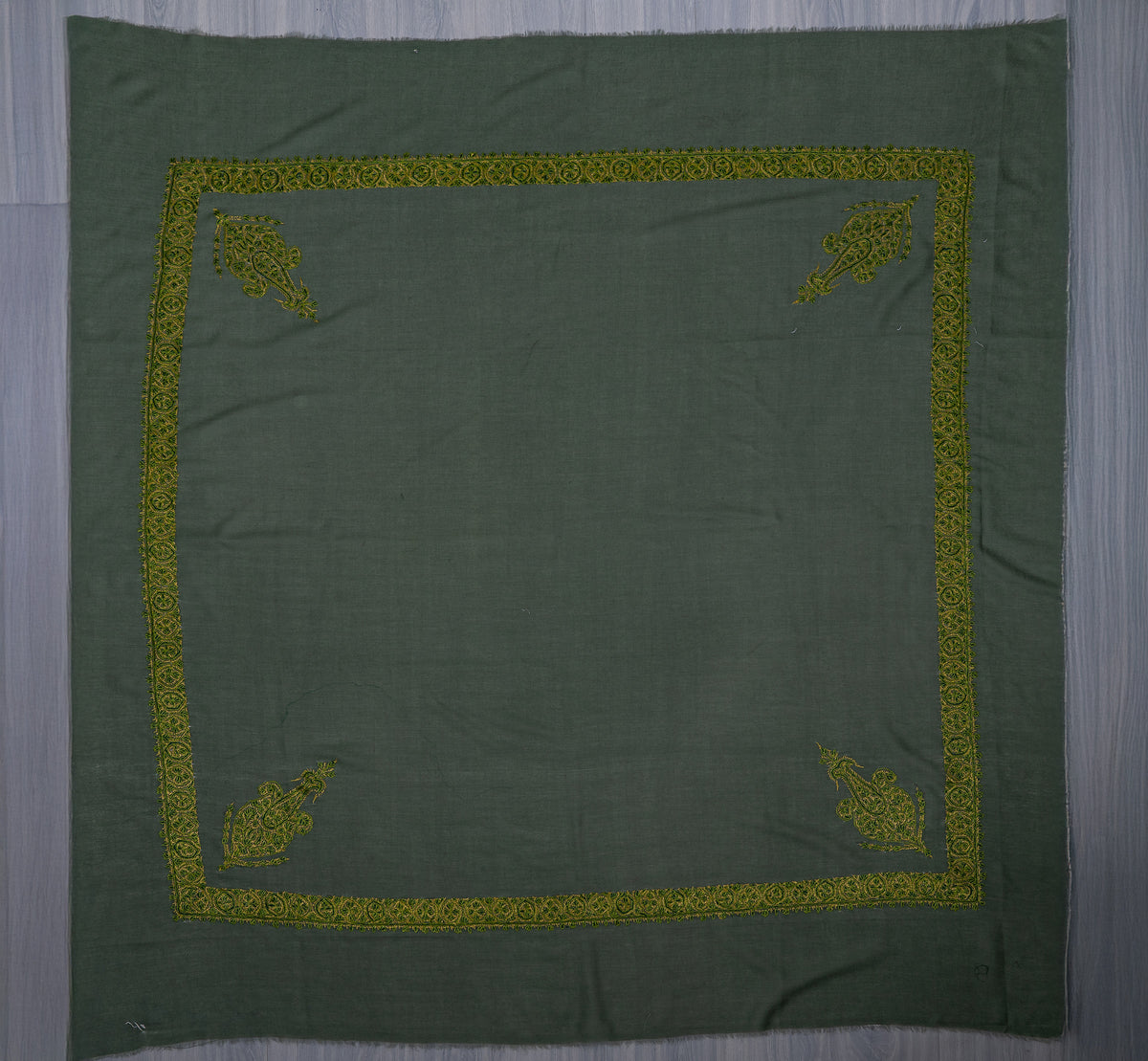 Olive Gold Rumal — Sozni Hand Embroidered