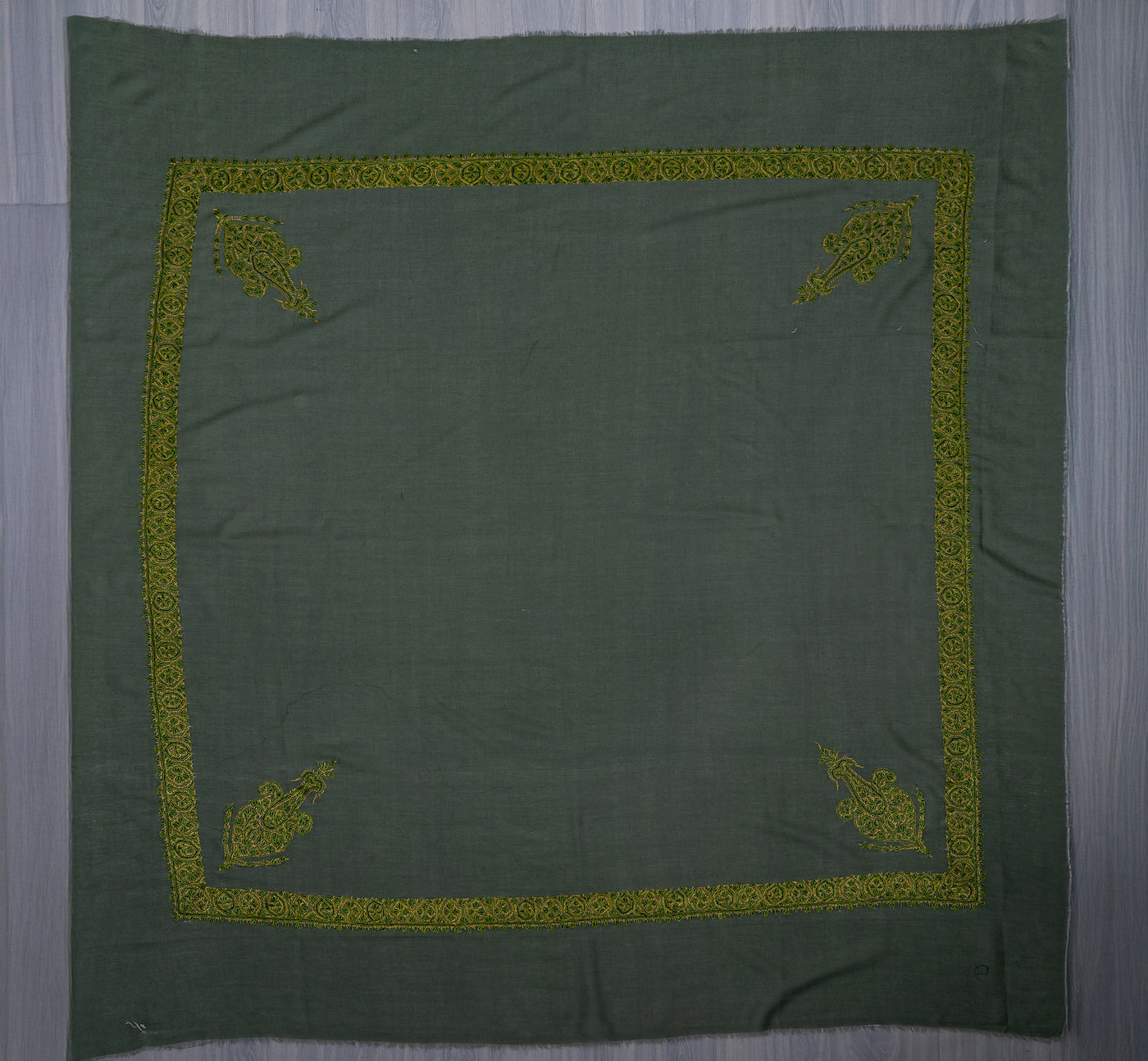 Olive Gold Rumal — Sozni Hand Embroidered
